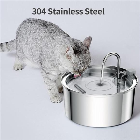 Cat Water Fountain, 3.2L/108oz Automatic Stainless Steel Pet Fountain Dispenser - Picture 4 of 6